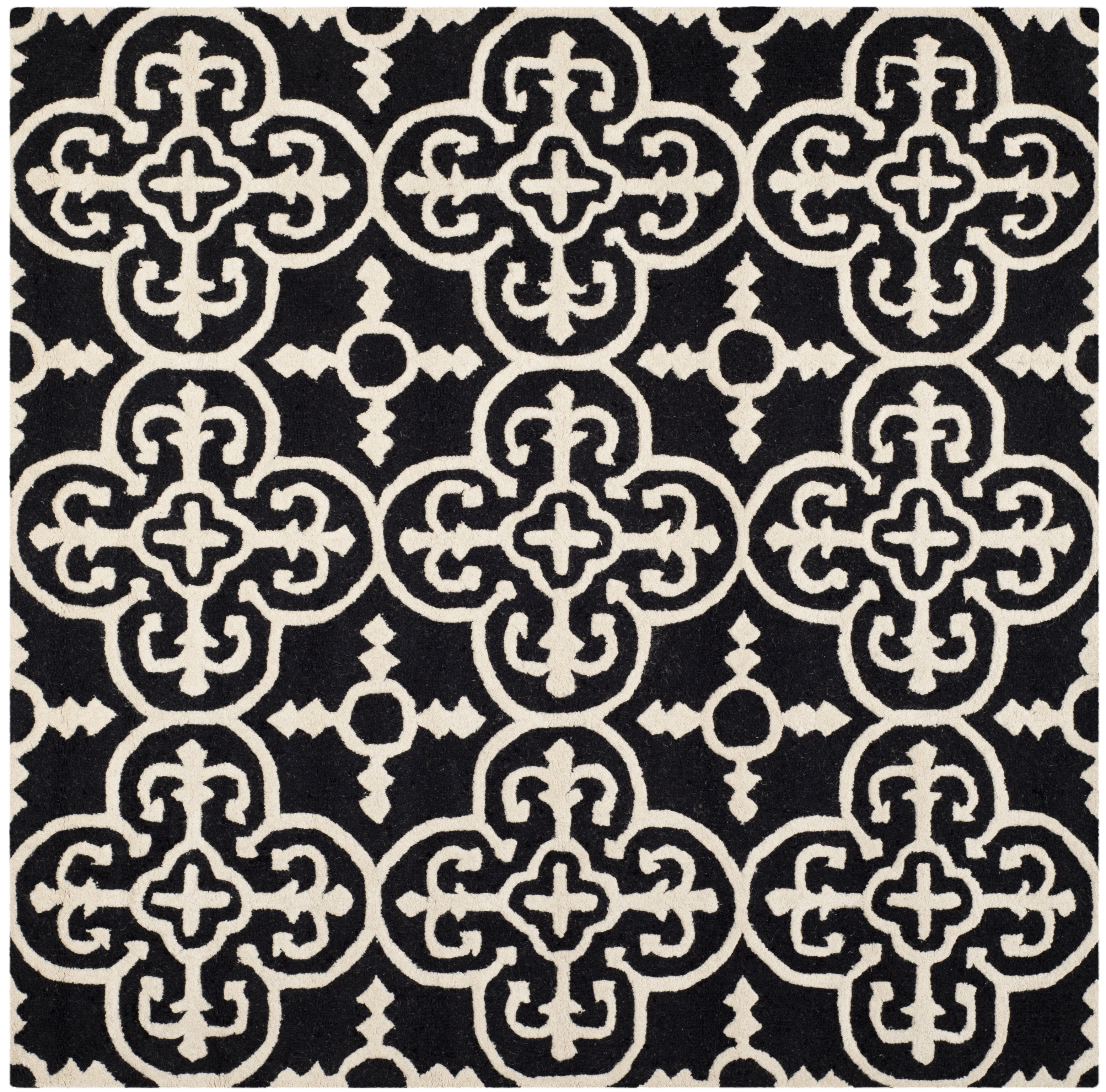 SAFAVIEH Cambridge Kimberly Geometric Wool Area Rug, Black/Ivory, 4' x 4' Square