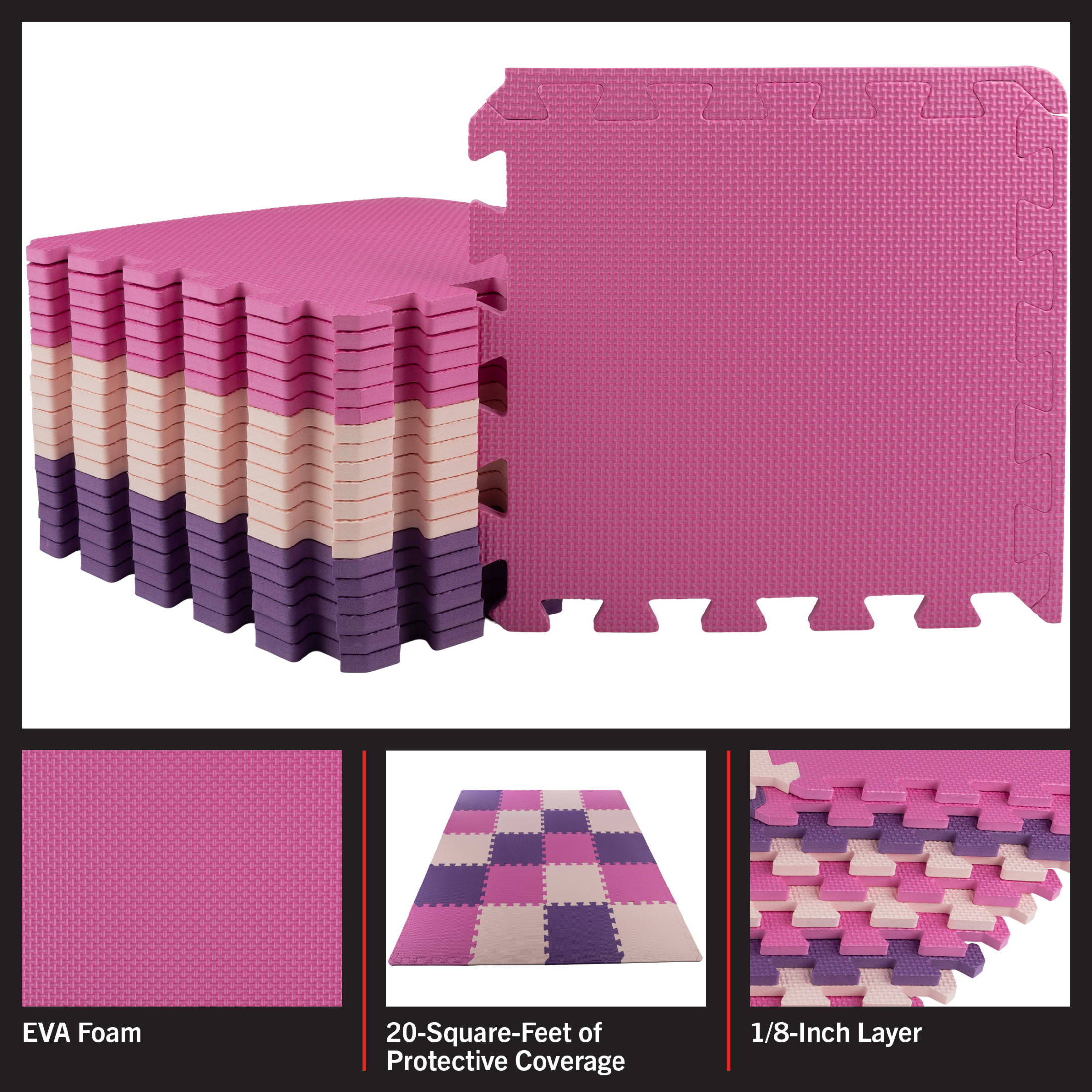 Stalwart 12" x 12" Pink Foam Interlocking Floor Mats, 20 Pack