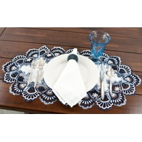 Antique Eurorpean Navy Blue White Peacock Tail Lace Placemats set of 2 (14" x 21")