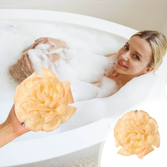 Bath Shower Sponge Soft Non-Scattering Body Scrubber | Two-Tone Lathering Loofah | Gentle Exfoliating Foam | Hanging Loop | Sensitive Skin-Friendly | 1 Pack | 15x15cm | Easy Clean & Durable