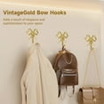 thumbnail image 3 of Gold Bow Wall Hooks, Set of 4 Brass Vintage Decorative Hooks for Towels Coat, Bathroom Kitchen Living Room Entryway, Hardware Included, 3 of 6