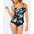 thumbnail image 3 of Island Escape BLACK/BLUE FLORAL Veronique Palisades Ruffled Tankini Top, US 8, 3 of 4