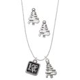 thumbnail image 1 of Delight Jewelry Silvertone Antiqued Square Seal - Love with Heart Silver tone Zig Zag Christmas Tree Charm Necklace and Stud Earrings, 1 of 4