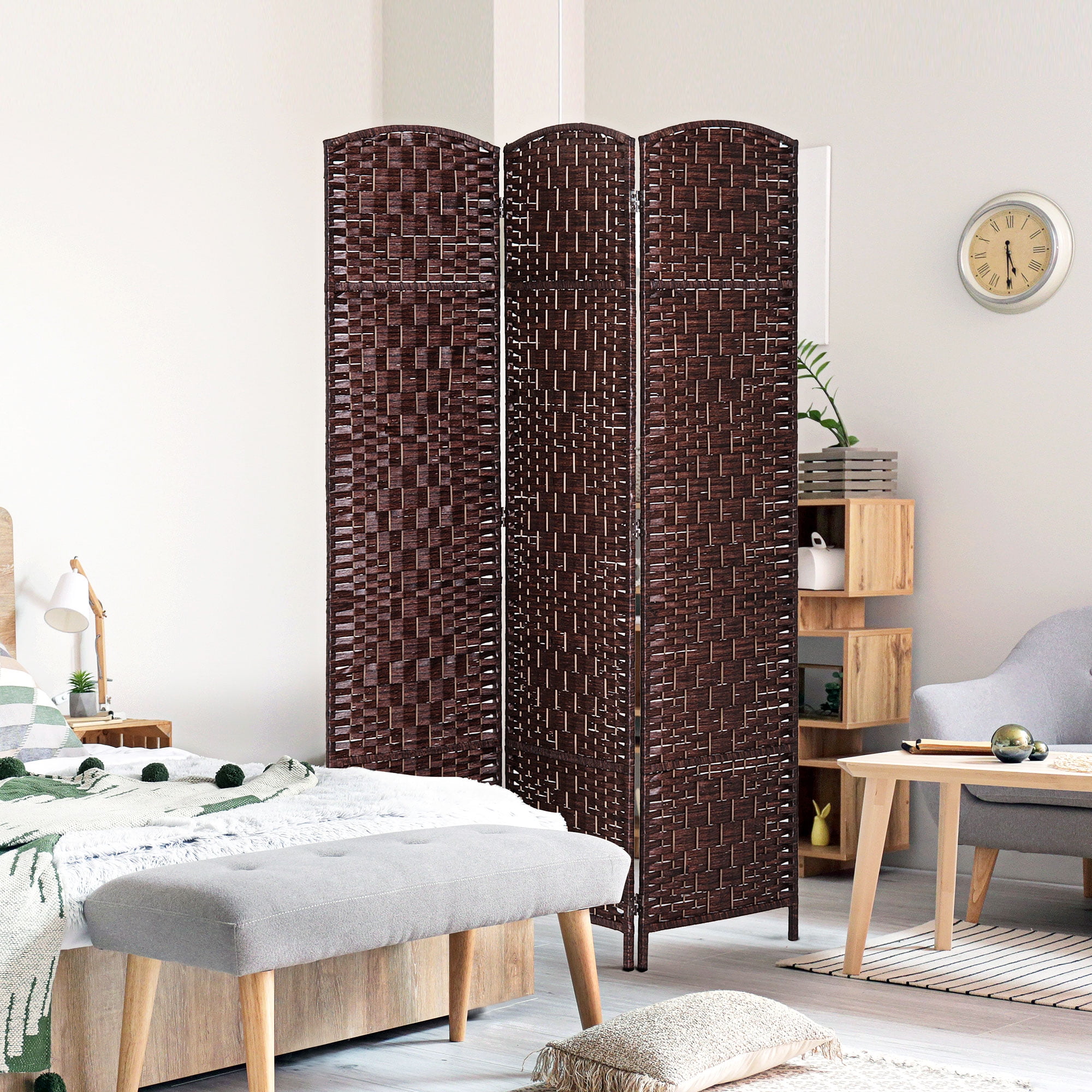 Privacy Screen 6' Tall Wicker Weave 3 Panel Room Divider Privacy Screen - Brown,Partition Screen