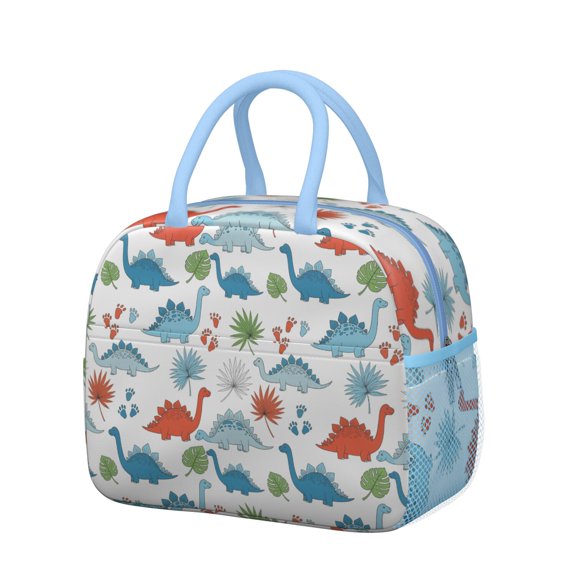 Womens White Cartoon Dinosaurs Leaves Footprints Pattern Lunch Box for Work,Insulated Lunch Bag for Women,Loncheras Para Mujer,Leakproof Adult Lunch Bag for Work,Beach,Travel,Picnic,Camping