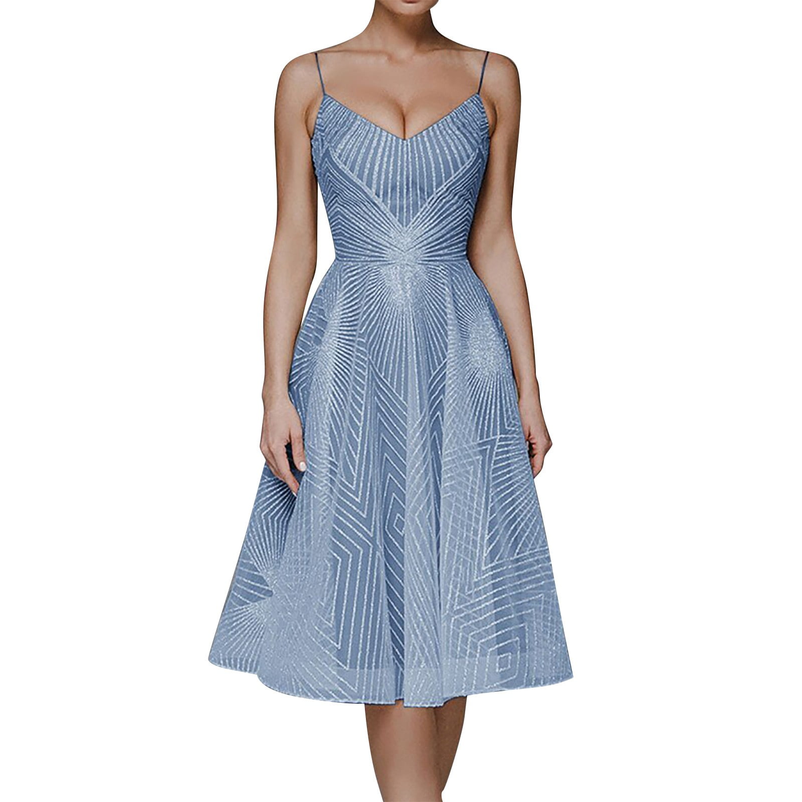 Kpoplk Semi Formal Dresses for Women Wedding Guest,Vintage Tea Dress for Women, Fit Flare Dress for , 3/4 Sleeves(Blue,L), Women's, Size: Large