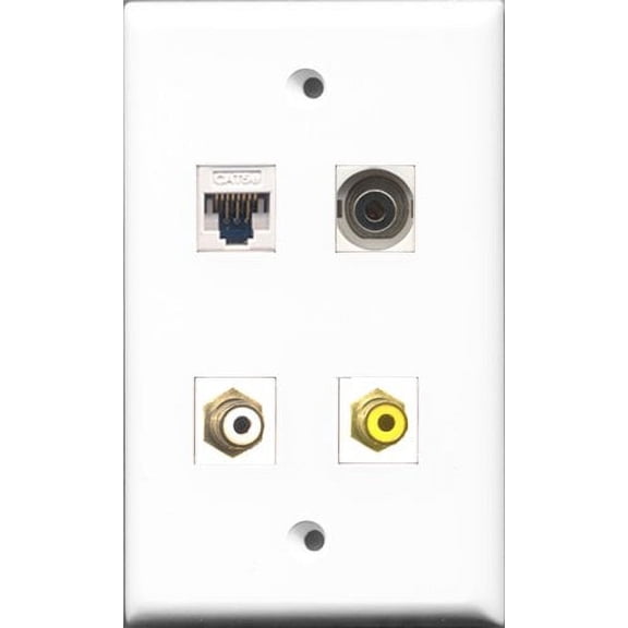 RiteAV - 1 Port RCA White and 1 Port RCA Yellow and 1 Port 3.5mm and 1 Port Cat5e Ethernet White Wall Plate