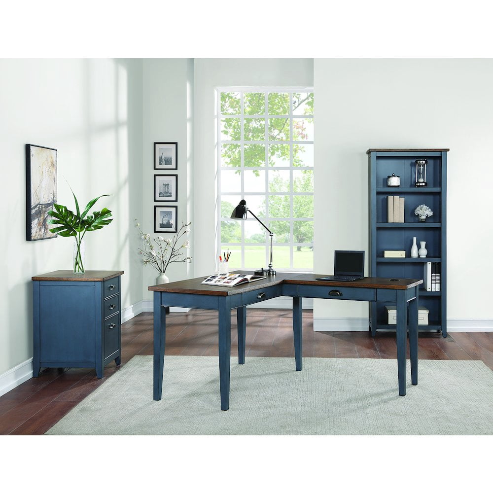 Farmhouse Three Drawer Wood File Cabinet Blue Wood Fully Assembled