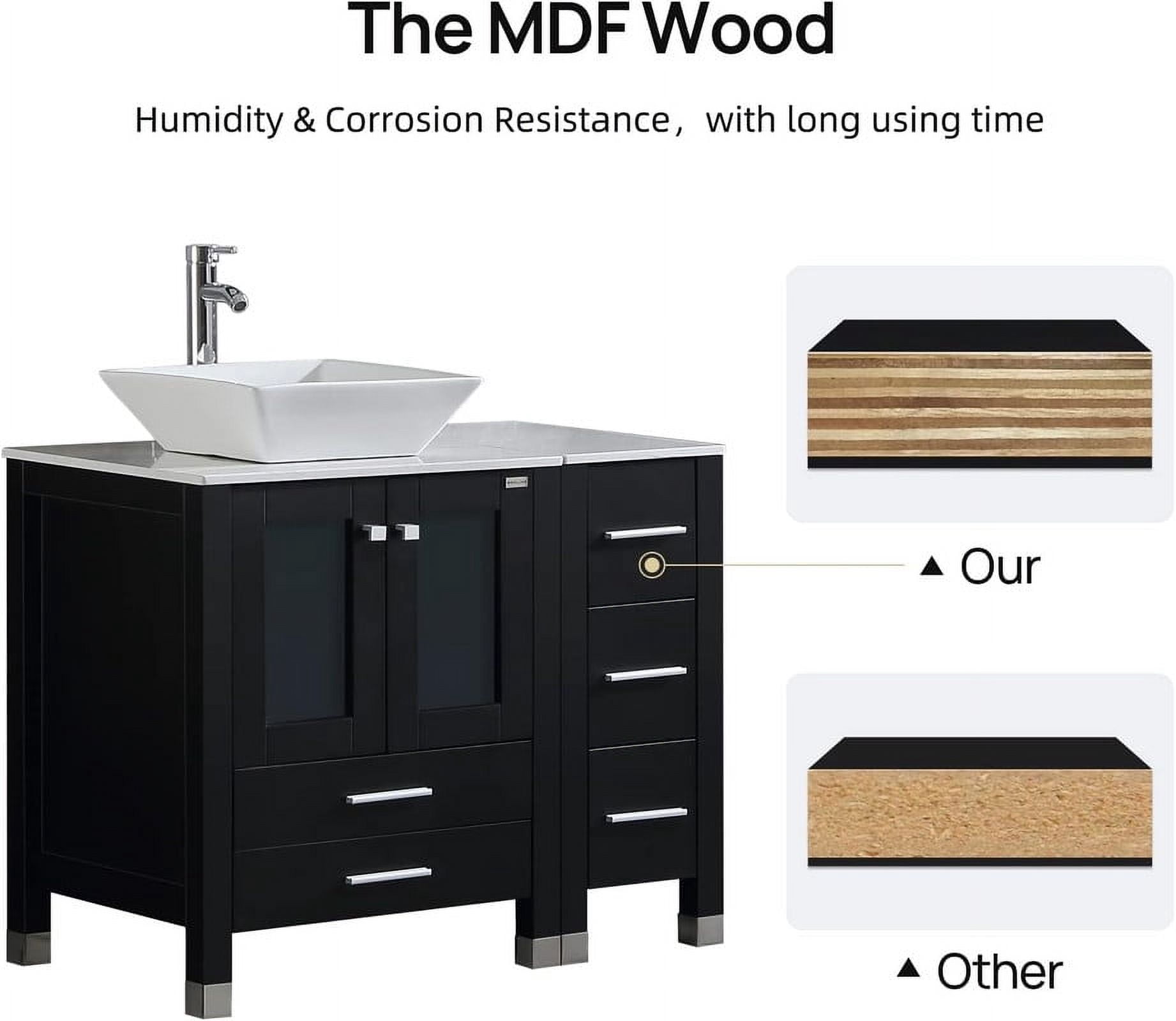 Walsport Bathroom Vanity,36" Stand Pedestal Bathroom Cabinet Top Square Ceramic Vessel Sink Faucet Drain Combo with Mirror Vanities Set,Black