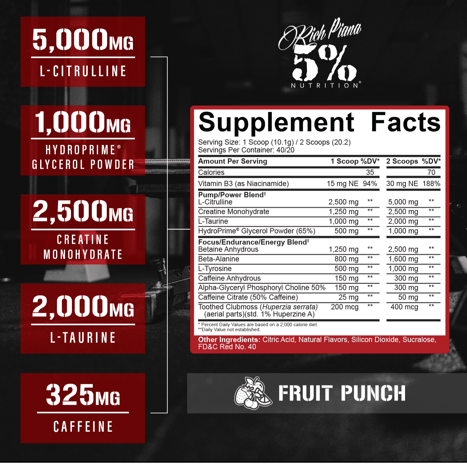5% Nutrition Rich Piana Kill It Pre-Workout Powder Supplement with Creatine & Caffeine for Pump, 40 Servings (Fruit Punch)