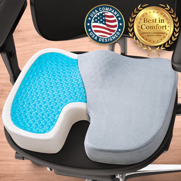 Seat Cushion W/ Cooling Gel for Tailbone Pain Relief (Gray), Memory Foam Office Chair by Cozlow