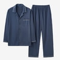 thumbnail image 4 of LWFFDAW Mens Pajamas Set Lightweight Long Sleeve Button Down Sleepwear Collar Pajamas Loose Comfy Loungewear Soft Pjs Set, 4 of 5