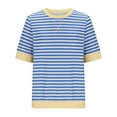 thumbnail image 3 of Lovskoo 2024 Striped Shirt Women Color Block Short Sleeve Crew Neck T-Shirts Casual Loose Pullover Tops Summer Tee Shirt Sky Blue L, 3 of 5