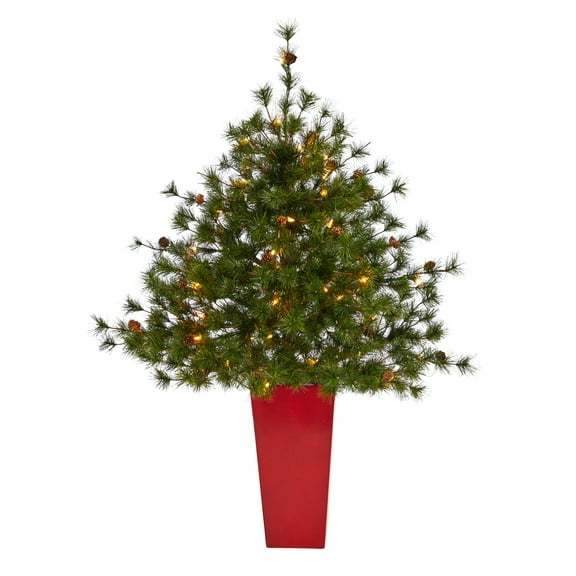 44in. Colorado Mountain Pine Artificial Christmas Tree with 50 Clear Lights, 171 Bendable Branches and Pine Cones in Planter