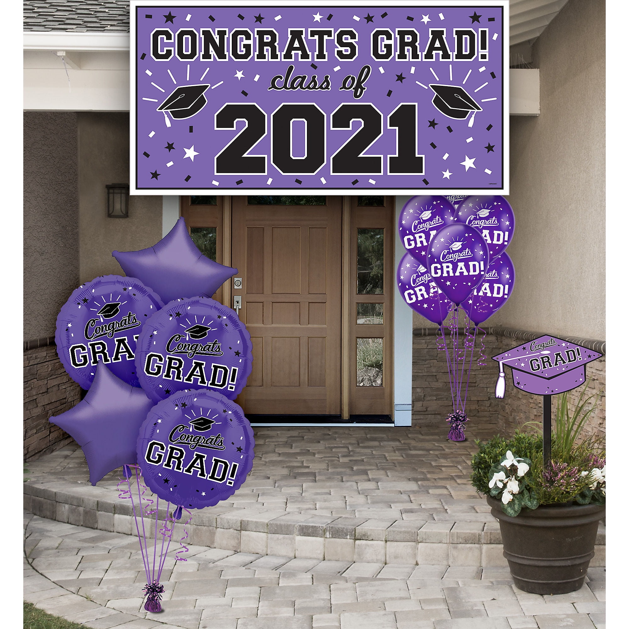 Party City Purple Congrats Grad Graduation Outdoor Decoration Kit, With