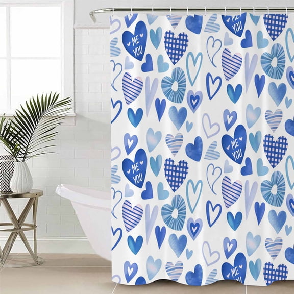 Shower Curtain for Bathroom Abstract Blue Love HeartWaterproof Bath Curtains Shower Curtains with Hooks,Valentine's Day ThemeBathroom Curtain Privacy Drapes for Bathtubs Toilet 36x72in