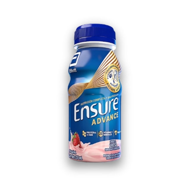 Ensure Advance - 16 Pack de 237 ml Cada Uno, Sabor Fresa, Listo para Beber, Liquido, Fuente de Proteínas de alta Calidad y Nutrición Completa para Adultos, Clínicament