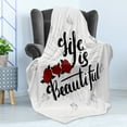 thumbnail image 4 of Saying Soft Flannel Fleece Throw Blanket, Life is Saying with Roses and Victorian Style Motifs, Cozy Plush for Indoor and Outdoor Use, 70" x 90", Indigo Ruby, by Ambesonne, 4 of 5