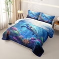thumbnail image 3 of spefrowx 3D Sea Turtle Bed Spread Queen for Teens, Cyan Ocean Coral Animal Queen Coverlet Set, 3 Pieces, 3 of 7