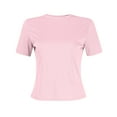 thumbnail image 6 of Womens Short Sleeve Crop Tops Athletic Juniors Layering Workout Tops Y2k Outfit Thermal Crew Neck Tight Shirt Trendy Slim Fitted Teen Girls Athletic Basic Tee Pink L, 6 of 8