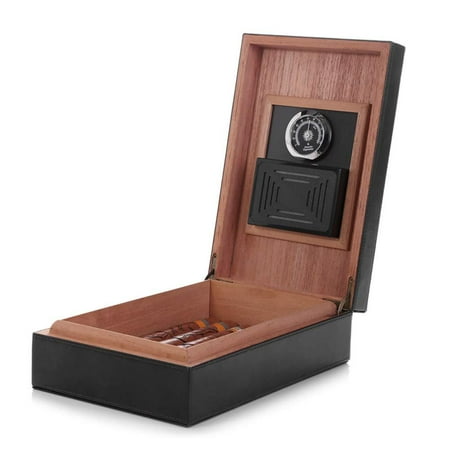 Leather Humidor - MEGACRA Cigar Humidor, Leather Surface Cedar Wood Lined Humidor Hygrometer Humidifier, Hold 10-20 Cigars Black