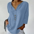 thumbnail image 2 of bnaln Summer Tops for Women 2025 Trendy Casual Cotton Linen Shirts Button V Neck 3/4 Sleeve Loose Fit T-Shirts Oversized Tees Ladies Tops Henley Shirt Going Out Top Holiday Outfits, 2 of 6