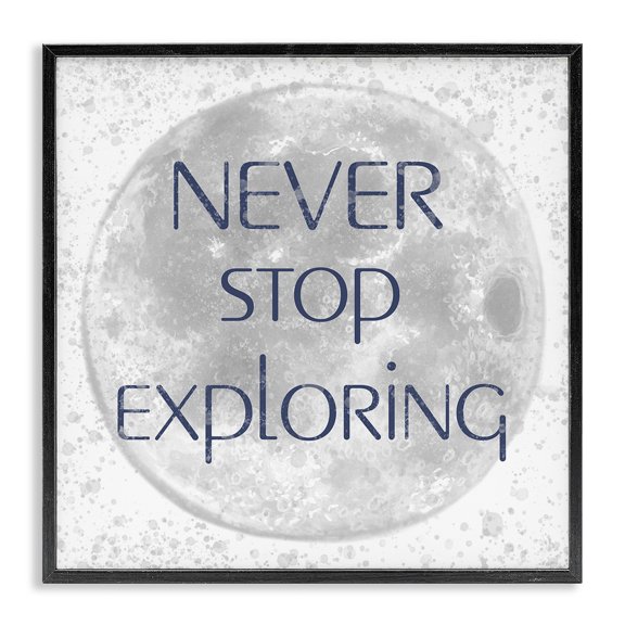 Stupell Industries Bohemian Never Stop Exploring Children's Phrase Full Moon Black Framed Giclee Art, 12 x 12, by Reesa Qualia
