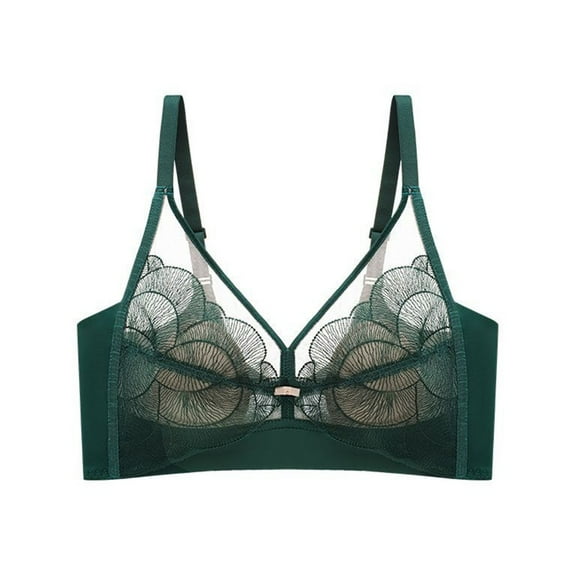 DAFPZW Lace Bras for Women Full Coverage No Underwire Lightly Lined Bra See Through Mesh Seamless Wireless Push Up Bralette
