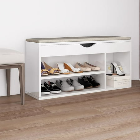 

HINDUNY Shoe Bench with Cushion High Gloss White 40.9 x11.8 x19.3 Chipboard Color White