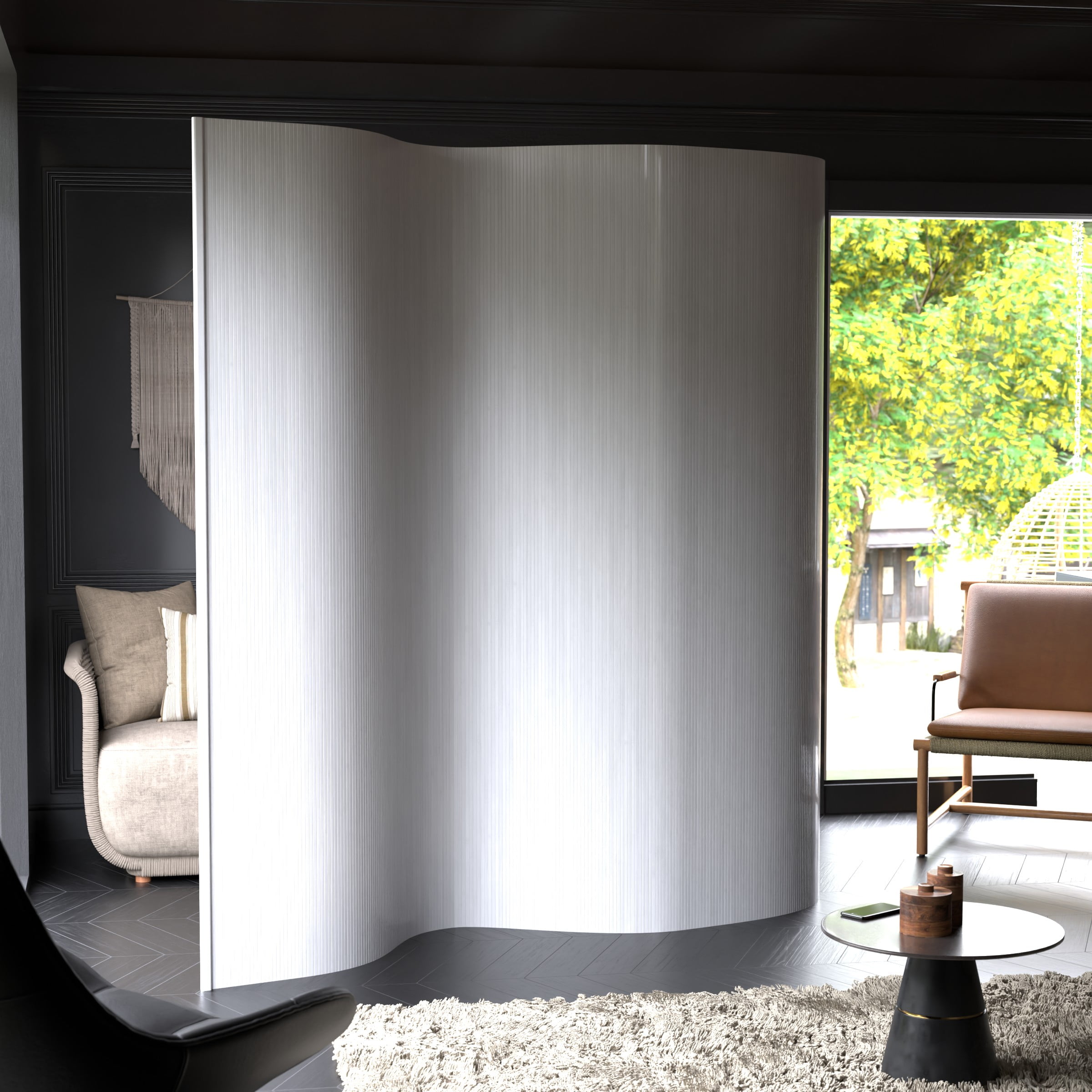 7 ft. Tall Bamboo Wave Screen - White