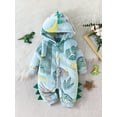 thumbnail image 6 of Cjfdfy Newborn Baby Boy Fall Winter Clothes Infant Baby Boy Halloween Dinosaur Costume Warm Plush Hooded Romper One Piece Animal Outfit Front Button Long Sleeve Jumpsuit, 6 of 9