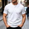 thumbnail image 6 of Liweisiy Men's Textured Henley T-Shirt Short Sleeve Notch Neck Solid Color Tees Casual Athletic Summer Tops White 3XL, 6 of 10