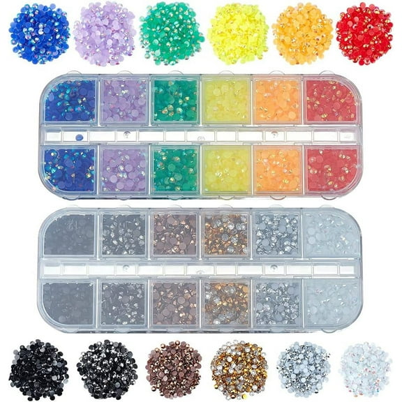 6000Pcs 12Colors Resin Rhinestones Gemstones 3mm Mini Rhinestone Resin Fillers Rhinestone Cabochons Diamond Crystals Beads Resin Accessories Supplies for DIY Decoration and Nail Arts Mixed Color 1set