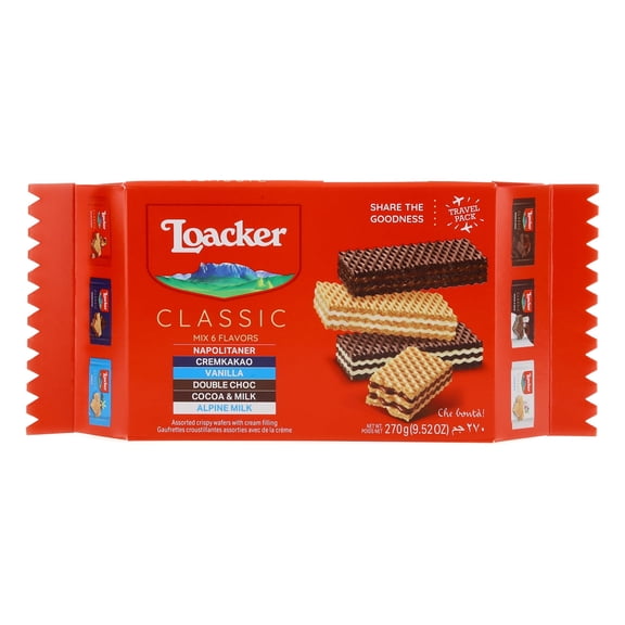 Loacker Classic Wafers Mix, Variety Pack of Crème-filled Wafers, 45g/1.59oz, Pack of 6