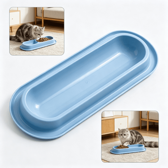 Wide Extended Pet Food Bowl, Ant‑Barrier No Spill Feeding Dish, Easy‑to‑Clean Large Capacity Plastic Feeder for Multi‑Cat & Multi‑Dog Home