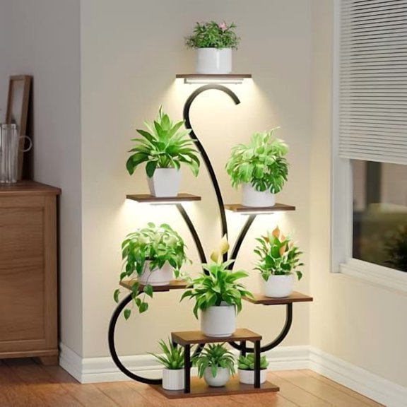 Plant Stand Indoor with Grow Lights - 7 Tiered Plant Shelf for Indoor Plants Multiple, 47" Corner Plant Stand Shelves, Butterfly-Shaped Large Flower Holder Metal Display Rack for Patio, Home Decor