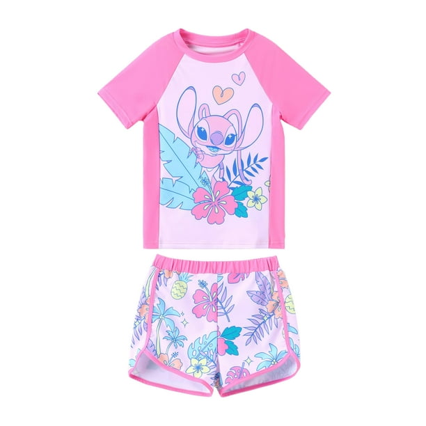 Trajes de baño Disney Stitch para niñas, UPF 50+, color rosa, 8-9 años