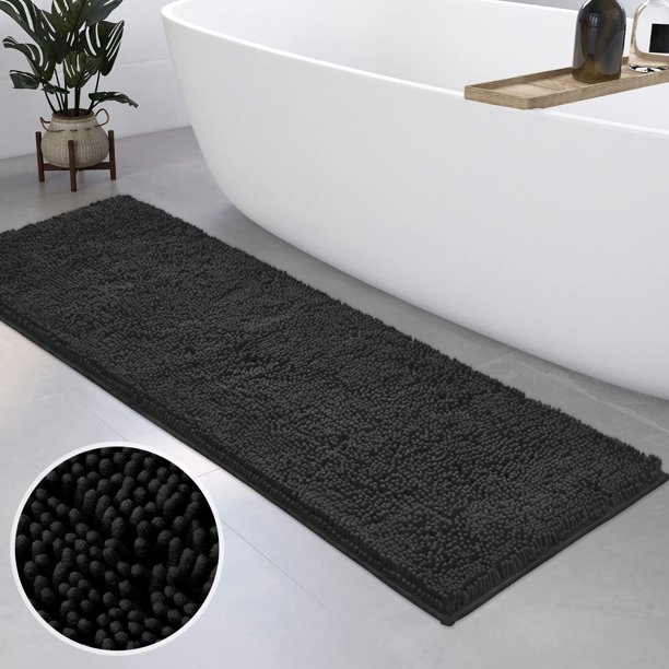 HOMEIDEAS Bathroom Rug Runner Black 17x47 inch, Ultra Soft and