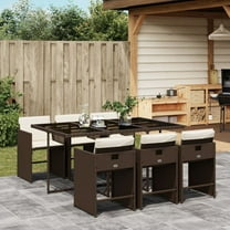 vidaXL 7 Piece Patio Dining Set with Cushions Brown Poly Rattan