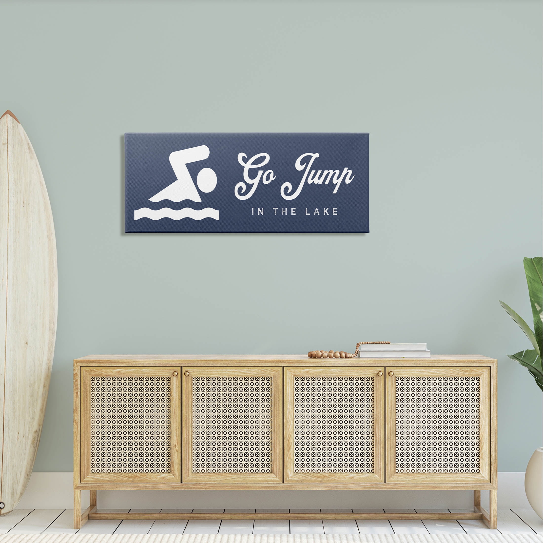 Go Jump In The Lake Swimming Sign Typography Graphic Art Gallery Wrapped Canvas Print Wall Art