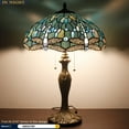 thumbnail image 5 of Tiffany Lamp for Living Room Table Top Stained Glass Bedside Table Lamp Bedroom, Industry Metal Base 24" Tall Large Luxurious Sea Blue Dragonfly Style Farmhouse Desk Light WERFACTORY Led Bulb Included, 5 of 8