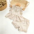 thumbnail image 5 of Povozer Toddler Girl Summer Outfits Baby Girl Comfortable Breathable Set Cute Checkered Print Short Sleeve Shorts 2pcs Set,Size 3-4 Years,Beige, 5 of 6