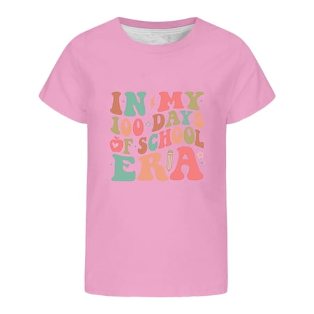 XIYON Girls T Shirts Girl Graphic Print Short Sleeve Tee For School Season Comfortable Casual Top For Kids And Toddlers Soft Breathable Tops 6-7 Years
