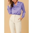 thumbnail image 6 of INSPIRE CHIC Women's Elegant Shirts V Neck Point Collar Long Sleeve Smooth Satin Blouse M Purple, 6 of 9