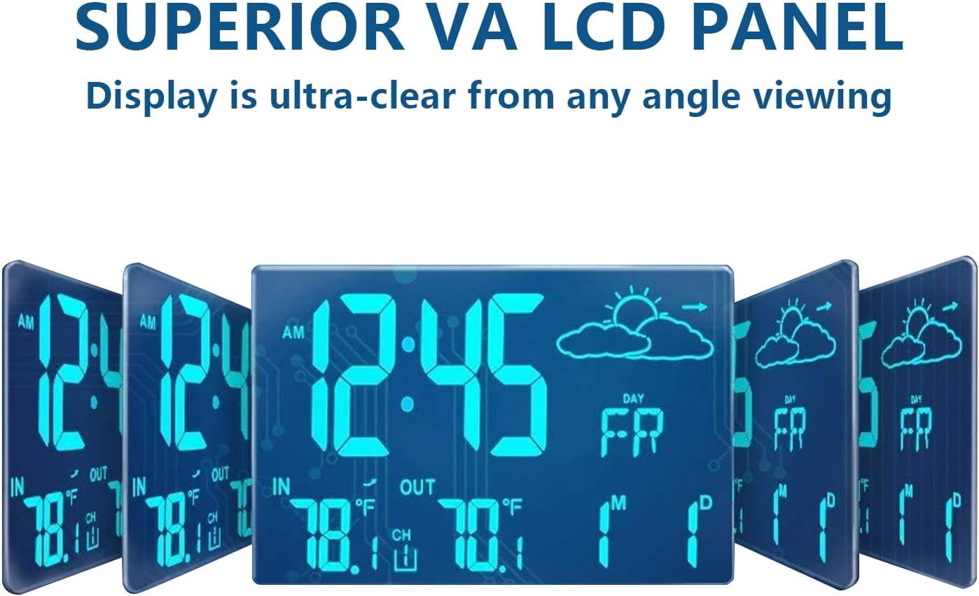 Projection Alarm Clock,Digital Clock with Weather Forecast,Indoor/Outdoor Thermometer,Cool 180°Bedroom Ceiling Projection,LED Display with 8-Color and 4 Dimmer,Dual Alarm Clocks for Heavy Sleeper