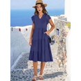 thumbnail image 5 of Womens Summer Dress Ruffle Sleeve V Neck Midi Dresses Tiered Boho Beach Sundress Navy Blue M, 5 of 7