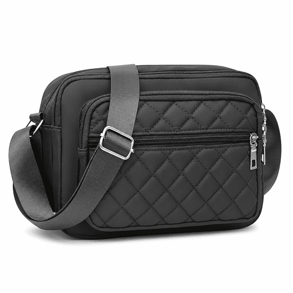 ELORIAH Crossbody Bags for Women Quilted Nylon Travel Shoulder Purse,Black