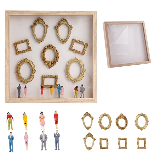 DIY Mini Museum Silhouette Box, No Lights, Creative Memory Display Kit with 8 Gold Frames & Figurines, Home Decor Gift