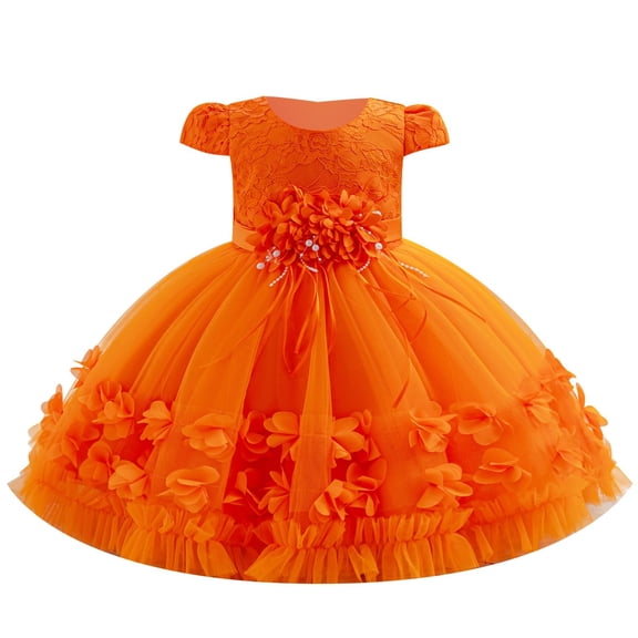 KAUOD Flower Girl Dress Cap Sleeve Crewneck Lace Puffy Formal Dresses Tulle Birthday Wedding Princess Pageant Dress