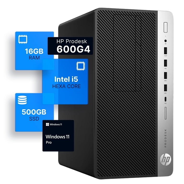 Restored HP ProDesk 600G4 Tower Desktop, Intel i5-8500, 16GB